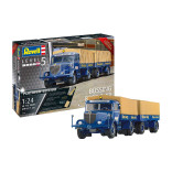 KIT PARA MONTAR REVELL CAMINHÃO BÜSSING 8000 S 13 COM REBOQUE PLATINUM EDITION 1/24 716 PEÇAS REV 07580